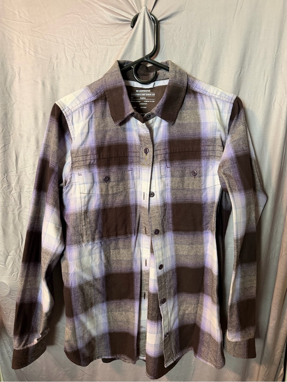 Women’s Brown and Lavender Plaid Button-Up Shirt